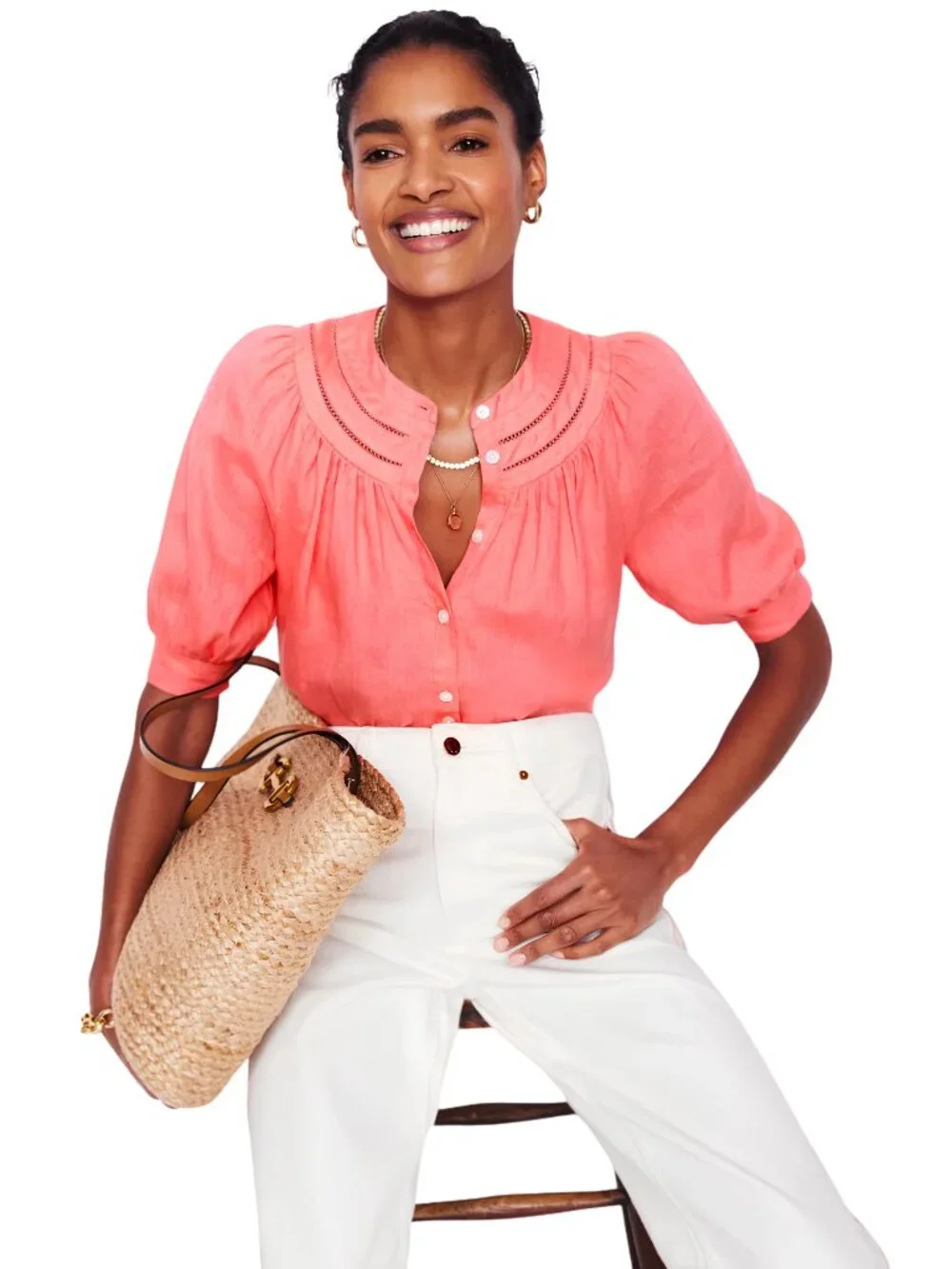 NWT Boden Bea Linen Top Azealia Pink US Size 16-18